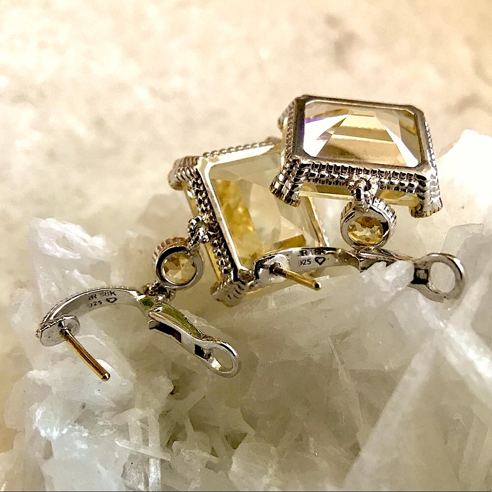 925 18K Canary Crystal & Sapphire JR TWO Earrings - Picture 7 of 11